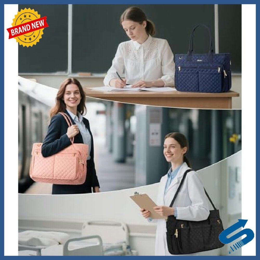 15.6" Laptop Tote Bag - Quilted Work Bag with Padded Sleeve & Multiple Pockets - Picture 6 of 8